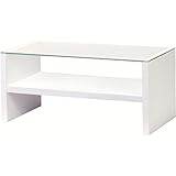 リビングテーブル 強化ガラス製 ( ガラス天板 ) 棚収納付き HAB-621WH ホワイト ( 白 )