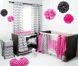 Ikat Pink/Grey 6 Crib Set with 4 Muslin Blankets [並行輸入品]