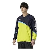 [ミズノ] テニスウエア ウィンドブレーカー シャツ 撥水 スタンダードシルエット 裏メッシュ 62MEA504 ディープネイビー×ライムグリーン S