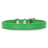 [LaLUCA GOODS] 犬 首輪 猫 首輪 鈴 定番 スタンダード PU レザー シンプル 小型犬 中型犬 ドッグ 散歩 カラフル グリーン（鈴なし） XL