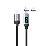 日本の中小企業 MSL FORCE USB-C 変換用ケーブル Type-C to lightning マグネット吸着 27W PD 480Mbps f67 f68 コネクタ2個セット デジタル表示タイプ [1m]