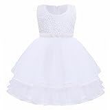 (フィーショー)FEESHOW 子供ドレス キッズドレス ワンピース 女の子 女児 ガールズ フォーマル 発表会 結婚式 入園式 演奏会 リボン飾り ホワイト 8（3-4歳）