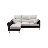 大川家具 関家具 カウチソファ 3人掛け (198cm幅) グレー/ブラック 木角脚(ナチュラル) 119715-084949