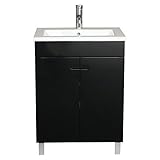 bathjoy 24インチブラック2ドア浴室木製化粧台キャビネットストレージwithアンダーマウント樹脂シンククロム蛇口ポップアップドレインをコンボ