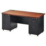 オフィスコム 法人様向け オフィスデスク スチールデスク 幅1600×奥行700×高さ720mm 両袖机 ブラック/ウォールナット OC-SD167RB-WNBK