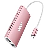 Acer USB C ハブ 4k HDMI 9-in-1(Dual Display) USB Cイーサネットアダプター 5 Gbps USB A 3.1ドッキング ステーション PD100W充電 SDカードリーダー VGAスプリッター MacBook/Acer/Laptops/Surface などに対応(ピンク)