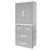 サンパーシー 4段収納 ワードローブ チェスト タンス クローゼット 鍵付き ハンガーラック (グレー) [並行輸入品]