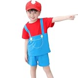 [TKY-csheep] 子供用 コスプレ 子供服 セットアップ オーバーオール 可愛い キャラクター ハロウィン カジュアル BLUE 3点セット 男女兼用 ハロウィン 衣装 変装 変身 コスチューム ギフト プレゼント コスプレ 仮装 学祭 USJ 忘年会 イベント (男の子, 120cm)