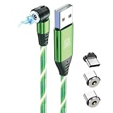 DAIAD USB A to Type-C 光る マグネット式 充電ケーブル LED イルミネーションケーブル 1PIN 充電専用 着脱式 防塵キャップ 首振り L字 360度回転 端子3個セット 1m (レインボー)