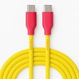 USB-C to USB-C シリコン充電ケーブル 最大100W PD対応 高速充電 E-Marker内蔵 1m 1.5m 2m (Yellow, 1.5 m)