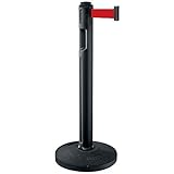 スガツネ工業 屋外用ベルトパーティション 支柱:ブラック ベルト:レッド ベース:再生ゴムタイプ(注水不要) 80-5000R-BK-RD