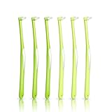 Griowenke 6本 ワンタフトブラシ 超極細 やわらかめ 奥歯用歯ブラシ 小さいヘッド 歯ブラシ ワンタフト ブラシ 矯正用 部分磨き (3本グリーン / 3本イエロー)