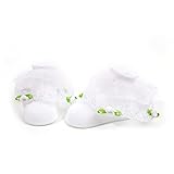 PUERI ベビー 靴下 新生児　ソックス　レース付き　プリンセス 女の子 新生児　可愛い　ソフト　出産祝い　100日祝い (ホワイト)