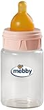 Mebby Glass Baby Bottle with Silicone Teat (180 ml, Pink) by Mebby