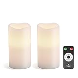 White Flameless Wax Pillar Candles with Remote | Set of 2 Warm White LEDs 6 Height Batteries Include