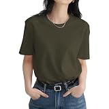 [Mmlnrc] Tシャツ レディース 半袖 [8.11オンス 綿100％ 厚手 透けない よれない]クルーネック 夏服 カットソー トップス 重ね着 丸襟 スポーツウェア カジュアル ゆったり 体型カバー 着痩せ おしゃれ 無地 快適 白tシャツ 黒tシャツ 春 夏 秋 (JP, アルファベット, L, 標準, オリーブグリーン)
