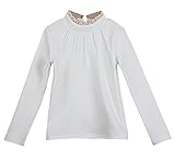 Bevalsa女の子 春 秋 冬 柔らか 無地 長袖 Tシャツ キッズ フリル カットソー スカラップ ハイネックシャツ 子供服 ベビー ゆったり 裏ボウ ボトムシャツ 普段着 部屋着 可愛い お洒落