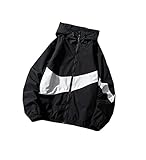 [ＺＨＯＮＧＪＵＥ] レディース ジャケット 長袖 ジャンパー ゆったり フード付き アウター 春 秋 スポーツウェア 切り替え ウィンドブレーカー ジップアップ 羽織り 春服(4ブラック)