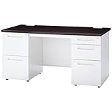 ODS-147-2L3R DB オフィスデスク 両袖机 W1400mm 2段左/3段右 天板：ダークブラウン