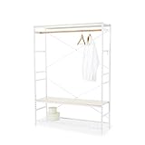 LOWYA （ロウヤ） 【エセスシリーズ】 ハンガーラック 稼動棚 8段階 高さ調節可能 コート収納可能 サイドフック付き 幅124cm ナチュラル/ホワイト おしゃれ 新生活