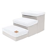 Tokism ドッグステップ 3段 犬の階段 小型犬 中型犬 踏み台 折りたたみ 収納ボックス付き 滑り止め 軽量 スエード生地 取り外し可能 ヘルニア 高齢犬 シニア犬 介護用品 ペット用品 耐荷重25kg (アイボリー, 60奥行き x 35幅 x 30高さcm, 3.0)