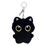 [Pommyyn] 猫のぬいぐるみキーホルダー、猫のぬいぐるみペンダント - ビスタプリント黒猫ぬいぐるみ漫画ぬいぐるみキーリング チャーム - 黒猫のぬいぐるみキーアクセサリー、バッグ、財布、バックパック、ハンドバッグ用のかわいいぬいぐるみ