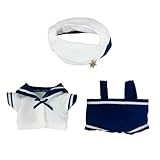 niannyyhouse ぬいぐるみ用セーラー服3点セット, 帽子・シャツ・オーバーオール, 15-17cm対応, 着せ替え人形服 (Dark Blue)