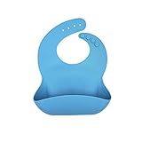Xmowesはビブや食品キャッチャーポケットを供給するクリーンなシリコーン赤ちゃんを維持しやすい防水快適な柔らかいシリコーン防水赤ちゃんのよだれかけを、ビブス (青)