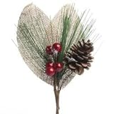 Factory Direct Craft Collection of 4 Artificial Christmas Pine Stems with Red Berry Pinecone and Bur