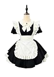 [YZZYQQ] メイド服 英国風 長袖 黒白 ロングワンピース セクシー コスプレ メイド服 可愛い 萌え ロリータ 制服 女性 男性用 コスチュームセット ブラックショート丈 M