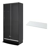 【福袋】【地球家具】フィギュアラック「ワイド」新シリーズ LED兼用 幅83cm 引き戸 ハイタイプ 本体【正規品】[鍵付きコレクションケース] [耐震]（引き戸 ハイタイプ、深型（奥行39cm）、ブラック） 追加ガラス棚1枚付