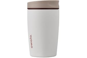 Owala SmoothSip 滑块隔热不锈钢咖啡杯 - 355 毫升（12 盎司），香草豆 |可重复使用的冰咖啡杯和热咖啡旅行杯 |防漏且不含 BPA 的双层咖啡杯