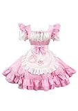 [OMZIN] メイド服 コスプレ 萌え コンカフェ メイド仮装 可愛い レースフリフリ ショート丈 メイドコスチューム 胸元ハートセクシー メイド服 衣装 コスプレコスチューム 5点セット ピンク S
