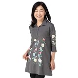 [Fairy Style] 母の日 プレゼント 襟付き チュニック レディース 大きいサイズ トップス ブラウス ワンピース 花柄 綿100% ポロシャツ ギフト 60代 70 代 80 代