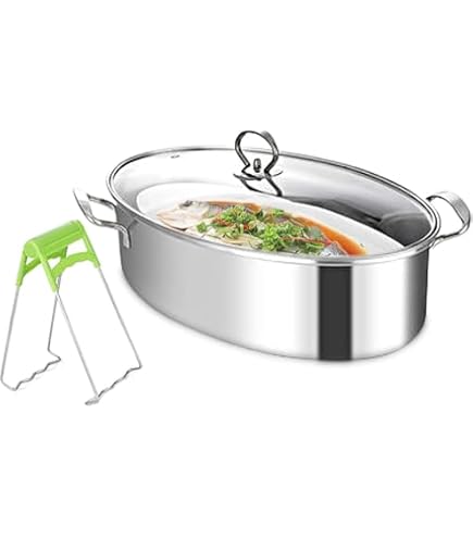 Amazon｜304ステンレス鋼の魚蒸し器、楕円形の蒸し魚鍋多目的楕円形の
