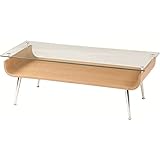 インテリア 家具 便利 おしゃれ ローテーブル/強化ガラステーブル 木製 棚収納付き NET-301NA ナチュラル