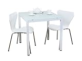 2人用 10mm厚　強化ガラスダイニングテーブル+セブンチェア2脚付き　3点セット　ホワイト(白）75x75cm