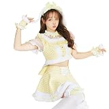 [Malymoon] コスプレ メイド バニー うさ耳 ウエイトレス ギンガムチェック セットアップ パステル アイドル 衣装 仮装 マリームーン 7点セット s9912 (イエロー)