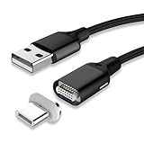 Zackaria マグネット 充電ケーブル 1m 2m データ転送 3A 急速充電 LED usb Android タイプc 対応 14ピン ブラック マグネット式 磁石 磁気 充電コード (Type-C端子+ケーブル) (1m)