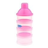 Lovoski 赤ちゃん　スタック可能　粉ミルク　スナック　離乳食保存　コンテナ　4層　フードボックス　全3色 - ピンク