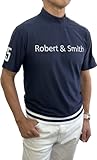 [Robert&Smith] ポロシャツ メンズ ゴルフウェア 半袖 モックネック ストレッチ ギフト (M, ネイビー)