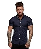 [マナツライフ] シャツ メンズ 半袖 ワイシャツ 夏 ストレッチ ショートスリーブ マッチョ 筋トレ スリム スーツ カジュアル ビジネス DF04 (L, ネイビー)