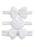 Little Me新生児女の子3 Piece Head Wraps 2 Bows and 1花、ホワイト、1サイズ