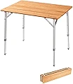 KingCamp アウトドア テーブル 折りたたみ キャンプ用テーブル バンブー 65*50cm 3段階高さ調整可能 折り畳み机 コンパクト 4折 ロールテーブル 耐荷重80kg 収納付き ピクニック レジャーテーブル ファミリーキャンプ