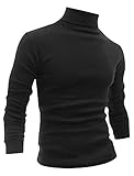 [Allegra K] メンズ タートルネック Tシャツ ハイネック カットソー 長袖 無地 薄手 ストレッチ カジュアル ブラック 42