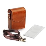 MOSSLIAN Panasonic DC-TZ95/DC-TZ90/DC-TZ70/DMC-TZ85、OLYMPUS Tough TG-5/TG-4用 デジカメケース 汎用コンデジ ケース 高級PU製カメラケース ショルダーストラップ付き クリニングクロス1枚プレゼント (ライトブラウン)