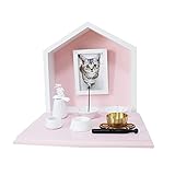 ペット仏壇 メモリアルフォトフレーム ペットのおうち型 ハウスBOX ホワイト×ピンク メモリアルハウス L判 仏具8点セット 肉球おりんセットコンパクト ペット供養 (ピンク, ホワイト)