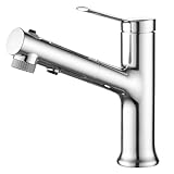 Kroias 蛇口 洗面台蛇口 洗面台 水栓 単水栓 ステンレス製 洗面混合水栓 噴水機能付き ホース引出し式 シングルレバー混合栓 3way出水モード 泡沫水流 シャワー水流 クロムメッキ