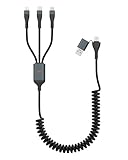 100W Type-C to Type-C充電ケーブルPD 100W 6A、5in1コイル状の QC4.0 急速充電 Type C to Type Aアダプター 3in1 マルチ充電ケーブル タイプC 100W/ Lightning 27W/ マイクロusb 18W、MacBook/iPad/Samsung Galaxy/iPhone/Androidその他全機種対応