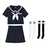 [Moerstar] セーラー服 本格制服 JK 女子高生 フルセット 制服 長袖と半袖の2種類 JK 3本線 関西襟 スクールスカート コスプレ レディース 高校生 中学生 かわいい 仮装 ハロウィン 学園祭 文化祭 プレゼント ブラウス+スカート+リボン+ソックス セット